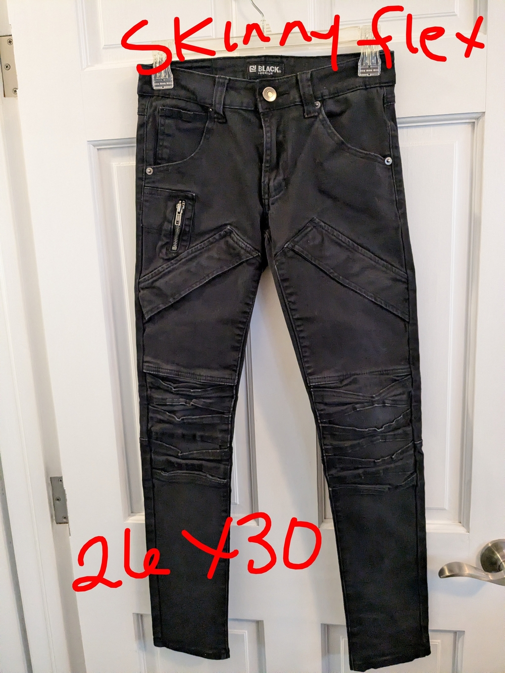 Kids Black Skinny Flex Moto Jeans